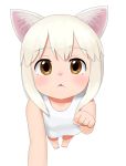  2017 amber_eyes animal_humanoid barefoot blonde_hair cat_humanoid child clothed clothing dress feline female hair humanoid looking_at_viewer mammal mitokon_dorian simple_background solo white_background young 