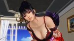  1girl 3d black_hair bra breasts cleavage dead_or_alive japanese_clothes large_breasts nyotengu purple_eyes underwear 