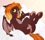  2018 anus bat_pony bat_wings blep butt cloud cute dock equine eyelashes fan_character female feral fire_glow floppy_ears freckles hair hi_res hooves legs_up looking_at_viewer lying mammal membranous_wings my_little_pony nude on_back orange_eyes orange_hair portrait pussy sebalestia slit_pupils smile solo tongue tongue_out underhoof wings 