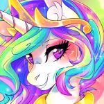  2018 animated blinking crown cute equine eyebrows eyelashes eyes_closed female feral friendship_is_magic grin hair headshot_portrait horn inner_ear_fluff long_hair looking_at_viewer makeup mammal mascara multicolored_hair my_little_pony portrait princess_celestia_(mlp) purple_eyes rainbow_hair royalty smile solo sparkles teeth wilvarin-liadon 