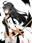  ahoge ara_han black_hair elsword eyebrows_visible_through_hair holding holding_weapon long_hair polearm sakra_devanam_(elsword) soo_(vyve2555) spear weapon yellow_eyes 