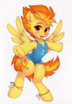 2018 blush clothed clothing cute cutie_mark equine eyebrows eyelashes feathered_wings feathers female feral friendship_is_magic fur hair hi_res hooves inner_ear_fluff looking_at_viewer mammal multicolored_hair my_little_pony on_one_leg one-piece_swimsuit open_mouth open_smile orange_eyes orange_hair pegasus sharedast short_hair simple_background smile solo spitfire_(mlp) spread_wings standing swimsuit tongue two_tone_hair underhoof white_background wings wonderbolts_(mlp) yellow_feathers 