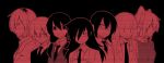  bags_under_eyes blazer commentary freckles glasses hair_between_eyes hair_tie half_opaque_glasses jacket komiyama_kotomi kuroki_tomoko light_frown lineup long_hair looking_to_the_side low_twintails monochrome multiple_girls necktie nemoto_hina profile red satou_yuuki school_uniform short_hair sideways_glance sweater tamura_yuri tanaka_mako twintails two_side_up uchi_emiri watashi_ga_motenai_no_wa_dou_kangaetemo_omaera_ga_warui! yoshida_masaki |_| 