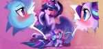  &lt;3 &lt;3_eyes 2018 blue_hair blush cape close-up clothing cute cutie_mark equine eye_contact eyebrows eyelashes feathered_wings feathers female female/female feral friendship_is_magic glowing_horn hair half-closed_eyes hat hi_res hooves horn inanimate_object inner_ear_fluff kissing long_hair magic mammal multicolored_hair my_little_pony naughty_face navel nude plushie purple_background purple_eyes purple_feathers purple_hair shadow signature simple_background sitting smile solo spread_wings star starlight_glimmer_(mlp) teeth text tongue tongue_out trixie_(mlp) twilight_sparkle_(mlp) two_tone_hair underhoof url wilvarin-liadon winged_unicorn wings 