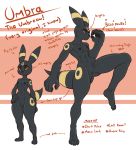  anthro anthrofied breasts castbound eeveelution eyebrows female model_sheet muscular muscular_female nintendo pok&eacute;mon pok&eacute;mon_(species) pussy red_sclera small_breasts solo text umbreon video_games wide_hips 