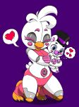  &lt;3 anthro avian bear big_eyes bird blue_eyes blush chicken clothing duo eyes_closed female five_nights_at_freddy&#039;s freddy_fazbear&#039;s_pizzeria_simulator funtime_chica_(fnaf) helpy_(fnaf) hug male mammal pictographics pillothestar size_difference slightly_chubby smile speech_bubble thick_thighs thought_bubble ultimate_custom_night video_games wide_hips 