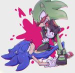  anthro archie_comics bruised clothing defeated duo eyewear footwear gloves hedgehog male mammal middle_finger scourge_the_hedgehog sonic_(series) sonic_the_hedgehog sunglasses video_games こにし 