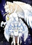  anthro baroque_(artist) blue_eyes claws clothing dragon feathered_wings feathers horn kemono loincloth male scalie solo space star wings 