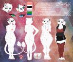  2018 anthro anus big_breasts blue_eyes breasts business_woman butt chest_tuft claws clothed clothing digital_media_(artwork) eleacat fangs feline female fluffy fur green_eyes hair heterochromia hi_res legwear lion mammal mature_female miniskirt nipples nude pussy saber_(firestorm3) skirt smile solo standing stockings teeth thigh_highs tongue tuft voluptuous white_fur wide_hips winter_coat 