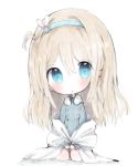  :o bangs blue_eyes blue_hairband blue_jacket blush chibi cottontailtokki eyebrows_visible_through_hair fur-trimmed_jacket fur_trim girls_frontline hair_between_eyes hair_ornament hairband jacket light_brown_hair long_hair looking_at_viewer one_side_up parted_lips seiza shawl sitting snowflake_hair_ornament solo suomi_kp31_(girls_frontline) very_long_hair white_background 