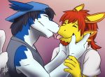  anthro clei dragon facial_hair french_kissing goatee hair happy hat hi_res kissing male male/male nameless00 scalie smile tongue_put windragon 