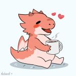  &lt;3 beverage blush coffee cup dragon eyes_closed happy horn nameless00 scalie sitting small_wings smile solo wings yuttari_dragon 
