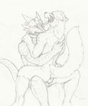  anal anal_penetration anthro baroque_(artist) blush breath canine claws cowgirl_position dragon duo horn kemono looking_pleasured male male/male mammal on_top penetration scalie sex sketch traditional_media_(artwork) 