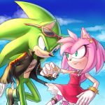  amy_rose anthro archie_comics blush clothing di-dash duo female gloves hedgehog hi_res male mammal scourge_the_hedgehog smile sonic_(series) video_games 