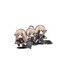  &gt;_&lt; 2b14_podnos 2b14_podnos_(girls_frontline) 3girls animated animated_gif blonde_hair boots braid chibi fleeing girls_frontline hat long_hair low_twintails mortar_(weapon) multiple_girls official_art running single_braid su_xiao_jei transparent_background twintails winter_clothes 