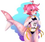  &lt;3 2018 bikini breasts clothing female fish hair marine pink_eyes pink_hair pink_scales scales shark shrimp_(uk_brony) solo swimsuit theredghost under_boob 