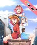  aqua_eyes blue_eyes commentary_request copyright cyaron_(love_live!) gold_trim grey_hair hat highres idol kanabun kinmirai_happy_end kurosawa_ruby love_live! love_live!_sunshine!! multiple_girls orange_hair pink_hair pirate pirate_costume pirate_hat red_eyes short_hair short_twintails takami_chika twintails watanabe_you 