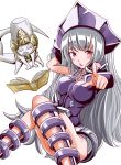  1girl armor artist_request bare_legs breasts curvy female helmet iron_maiden_jeanne large_breasts leotard long_hair looking_at_viewer red_eyes shaman_king silver_hair smile very_long_hair 