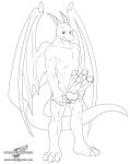  anthro black_and_white dragon erection humanoid_penis looking_at_viewer male monochrome multi_penis penis scalie signature simple_background solo western_dragon white_background wolfblade 