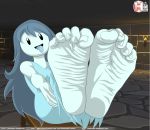  barefoot blue_hair clothed clothing feet female foot_focus ghost hair humanoid_feet looking_at_viewer not_furry rankerhen soles solo spirit spooky&#039;s_jump_scare_mansion spooky_(sjm) toes tongue tongue_out watermark wrinkle 
