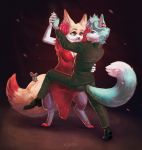  2018 anthro blue_fur braixen breasts canine cleavage clothed clothing dancing dress duo eye_contact fan_character female footwear fox fur hand_holding hip_grab inner_ear_fluff legwear looking_at_another male mammal narico nintendo pok&eacute;mon pok&eacute;mon_(species) red_dress red_eyes roflfox seraphine_(roflfox) shoes stockings suit tango_(dance) video_games white_fur yellow_fur 