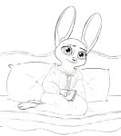  2018 anthro barefoot bed book clothed clothing disney female jewelry judy_hopps lab_(disambiguation) lagomorph mammal necklace pillow rabbit sitting solo spot_color tggeko zootopia 