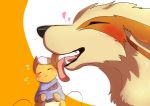  &lt;3 ambiguous_gender arcanine blush canine cute duo eyes_closed feral hi_res licking mammal nintendo open_mouth oyabin1124 pok&eacute;mon pok&eacute;mon_(species) raichu size_difference smile text tongue tongue_out video_games 