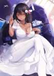  azur_lane black_hair braid breasts commentary_request dark_skin dress eyebrows_visible_through_hair feathers hair_between_eyes hair_feathers indoors jewelry large_breasts long_hair looking_at_viewer native_american necklace reku_hisui ring solo south_dakota_(azur_lane) wedding_band wedding_dress window yellow_eyes 