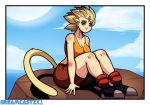  absurd_res blonde_hair breasts clothing dreamcastzx1 fan_character female hair hi_res humanoid mammal saiyan samphire shorts solo super_saiyan thick_thighs 