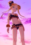  :o abigail_williams_(fate/grand_order) bangs bare_shoulders bikini black_bikini black_bow blue_eyes bow cloud double_bun emerald_float fate/grand_order fate_(series) flat_chest forehead frilled_bikini frills hair_bow head_tilt looking_at_viewer mimizubare navel orange_bow orange_scrunchie outdoors parted_bangs parted_lips polka_dot polka_dot_bow scrunchie side_bun sky solo standing sunset swimsuit wet wrist_scrunchie 