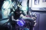 anthro armor automated butt canine clothed clothing cybernetics cyborg detailed_background doberman dog duo female fur future hair helmet hi_res jackal jake_fenton machine male mammal medical mindmachine rela rubber science_fiction skinsuit surgery tight_clothing 