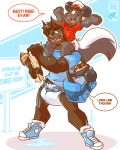  amusement_park anthro canine carrying cub diaper doberman dog lilchu male mammal piggyback skunk young 