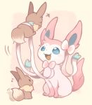  &gt;_&lt; 2015 ambiguous_gender bow cute eevee eeveelution eyes_closed feral group kanannbo lift_(disambiguation) nintendo open_mouth pok&eacute;mon pok&eacute;mon_(species) ribbons simple_background sitting smile suspended_in_midair sylveon video_games 