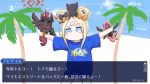  abigail_williams_(fate/grand_order) arts_shirt beach blonde_hair blue_eyes blue_shirt blue_sky blush blush_stickers cloud commentary_request day double_bun fate/grand_order fate_(series) head_tilt highres long_hair looking_at_viewer neon-tetora octopus outdoors outstretched_arms palm_tree sand shirt short_sleeves side_bun sidelocks sky solo spread_arms standing sun_(symbol) t-shirt tokitarou_(fate/grand_order) translation_request tree wide_sleeves 