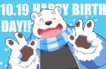  12beat13 2016 anthro bear clothed clothing english_text fur male mammal one_eye_closed overweight overweight_male polar_bear scarf shirane_kan solo text utau white_fur wink 