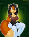  anthro bea_flora big_breasts breasts canine clothing dress female fox fureverick green_background green_eyes hi_res invalid_background light mammal pattern_background sheila_vixen simple_background solo 