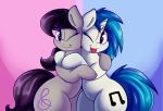  2017 black_hair blep blue_background blue_hair cute cutie_mark duo earth_pony equine eyelashes female female/female feral friendship_is_magic graphene hair hi_res hooves horn horse hug mammal multicolored_hair my_little_pony nude octavia_(mlp) one_eye_closed pink_background pony purple_eyes red_eyes simple_background smile tongue tongue_out two_tone_background two_tone_hair unicorn vinyl_scratch_(mlp) 