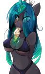  2016 absurd_res anthro big_breasts bikini blush breasts changeling clothed clothing cookietasticx3 crown dessert eating equine erect_nipples eyebrows eyelashes female food friendship_is_magic glowing_horn green_eyes hair hands_behind_back hi_res horn ice_cream levitation long_hair looking_at_viewer magic mammal my_little_pony navel nipple_bulge nipples open_mouth portrait queen_chrysalis_(mlp) simple_background slit_pupils solo standing swimsuit teal_hair three-quarter_portrait tongue tongue_out white_background 