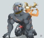  anthro asphyxiation blush censored cervine choking cum erection erotic_asphyxiation hands-free horn krampus male male/male mammal muscular muscular_male orgasm penis reindeer scar subaru_aotk tokyo_afterschool_summoners tusks youl 