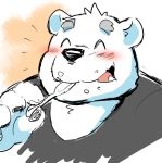  12beat13 2016 anthro bear blush clothing eating eyes_closed food fur male mammal overweight overweight_male polar_bear shirane_kan shirt solo utau white_fur 