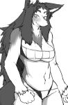  anthro big_breasts black_hair bra breasts canine cleavage clothed clothing digital_media_(artwork) female fluffy fur hair hi_res long_hair mammal multicolored_fur navel panties simple_background smile solo standing toco_(artist) two_tone_fur underwear white_background 