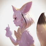  animal_ears blonde_hair bow bowtie commentary_request elbow_gloves extra_ears eyebrows_visible_through_hair fennec_(kemono_friends) fox_ears fox_tail fur_trim gloves highres kemono_friends multicolored_hair profile puffy_short_sleeves puffy_sleeves realistic short_hair short_sleeves solo tail takami_masahiro 