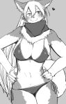  &lt;3 anthro big_breasts bra breasts canine claws cleavage clothed clothing dog female fur hair heterochromia hi_res husko husky long_hair mammal monochrome multicolored_fur navel panties scarf simple_background smile solo toco_(artist) two_tone_fur underwear white_hair 