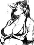  anthro big_breasts black_hair bra breasts canine clothing digital_media_(artwork) female fur hair hi_res long_hair looking_at_viewer mammal monochrome simple_background sketch smile solo toco_(artist) underwear white_background white_fur 