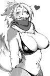  &lt;3 anthro big_breasts bra breasts canine cleavage clothed clothing digital_media_(artwork) dog fangs female fluffy fur hair hi_res husko husky long_hair looking_at_viewer mammal monochrome multicolored_fur navel open_mouth scarf simple_background smile solo standing teeth toco_(artist) two_tone_fur underwear white_background white_fur 