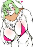  &lt;3 anthro big_breasts bra breasts canine cleavage clothed clothing digital_media_(artwork) female fluffy fur green_hair hair hi_res kemono long_hair looking_at_viewer mammal pink_eyes scarf simple_background smile solo toco_(artist) underwear white_background white_fur 