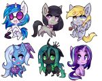  2018 alpha_channel black_hair blonde_hair blue_hair bow_tie cape changeling chibi clothing cute cutie_mark derp_eyes derpy_hooves_(mlp) digital_media_(artwork) earth_pony equine eyewear fangs feathered_wings feathers female feral food friendship_is_magic green_eyes group hair hat horn horse mammal muffin multicolored_hair my_little_pony octavia_(mlp) open_mouth open_smile pegasus pony purple_eyes queen_chrysalis_(mlp) raikissu simple_background smile starlight_glimmer_(mlp) sunglasses transparent_background trixie_(mlp) two_tone_hair unicorn vinyl_scratch_(mlp) wings wizard_hat yellow_eyes 