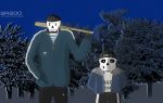  5r200 animated_skeleton baseball_bat bone gopnik hi_res humor looking_at_viewer papyrus_(undertale) russia sans_(undertale) skeleton smile smoke tracksuit undead undertale video_games 