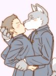  anthro blush canine clothed clothing dog duo eyes_closed human human_on_anthro interspecies kissing male male/male mammal torte 