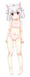  ahoge animal_ears ass_visible_through_thighs bangs bare_arms bare_legs bare_shoulders barefoot between_legs blush bow bow_panties bra breasts cat_ears cat_girl cat_tail closed_mouth commentary_request eyebrows_visible_through_hair full_body hair_between_eyes hair_ornament hair_rings hairclip head_tilt highres looking_at_viewer navel original panties pigeon-toed pink_bra pink_panties red_eyes sakuraba_hikaru_(loveindog) silver_hair simple_background smile solo standing sugimura_runa tail tail_between_legs training_bra underwear underwear_only white_background 